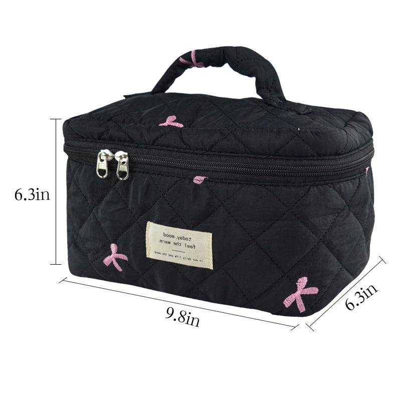GISMTR Makeup Bag  Quilted Bow Cosmetic Bag  Large Travel Aesthetic Make up Bag  Cute Coquette Toiletry Pouch for Women Girls - Image 5